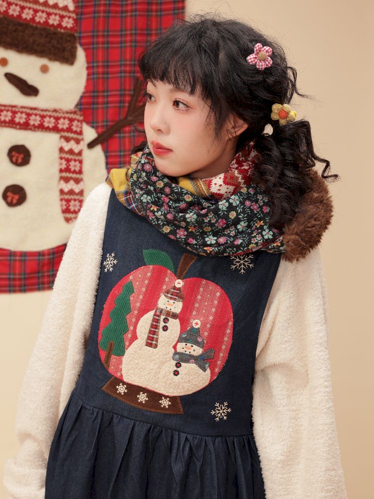 Christmas Tree Appliqued Denim Vest Skirt