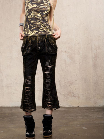 Heavy duty brushed gold low-rise casual denim