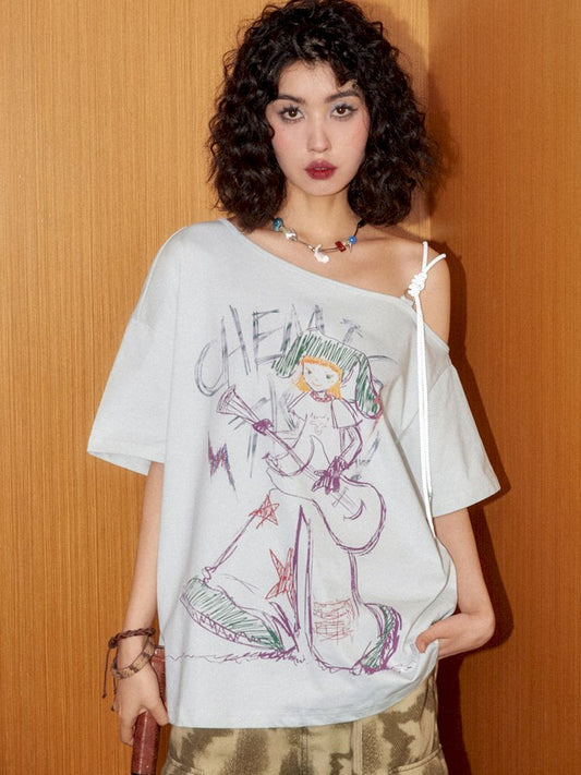 "Roll Zone Painter" Off-Shoulder Kurzarm-T-Shirt 