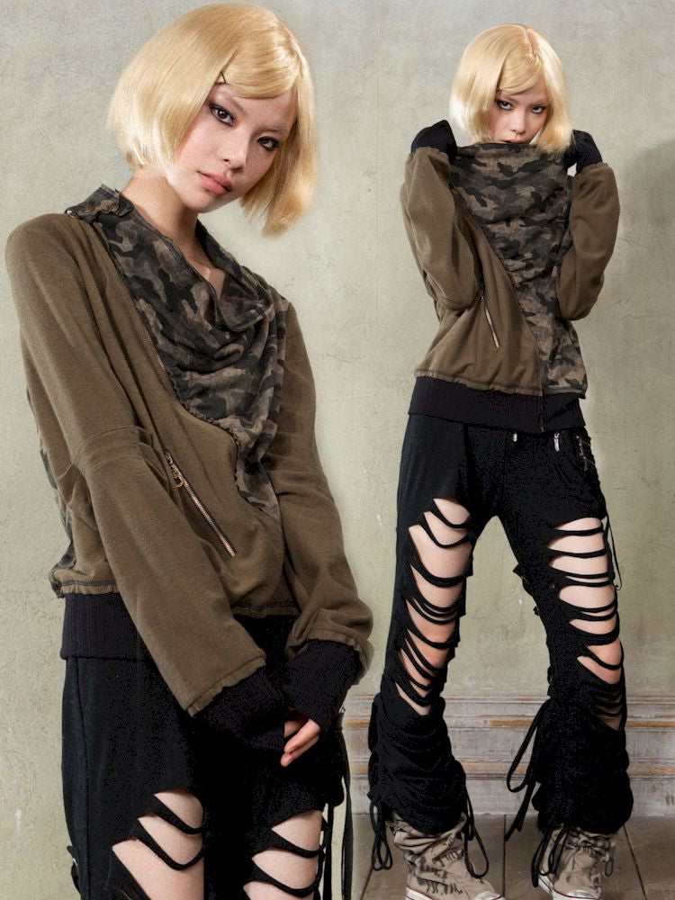 Camouflage Long Sleeve Spliced Sweatshirt