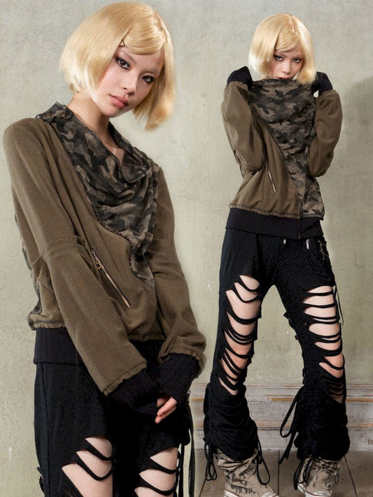 Camouflage Long Sleeve Spliced Sweatshirt