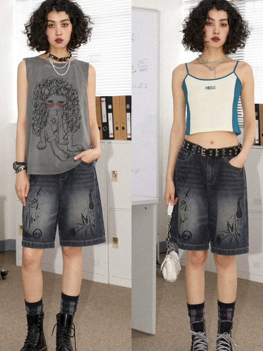 Denim shorts straight casual five-quarter pants