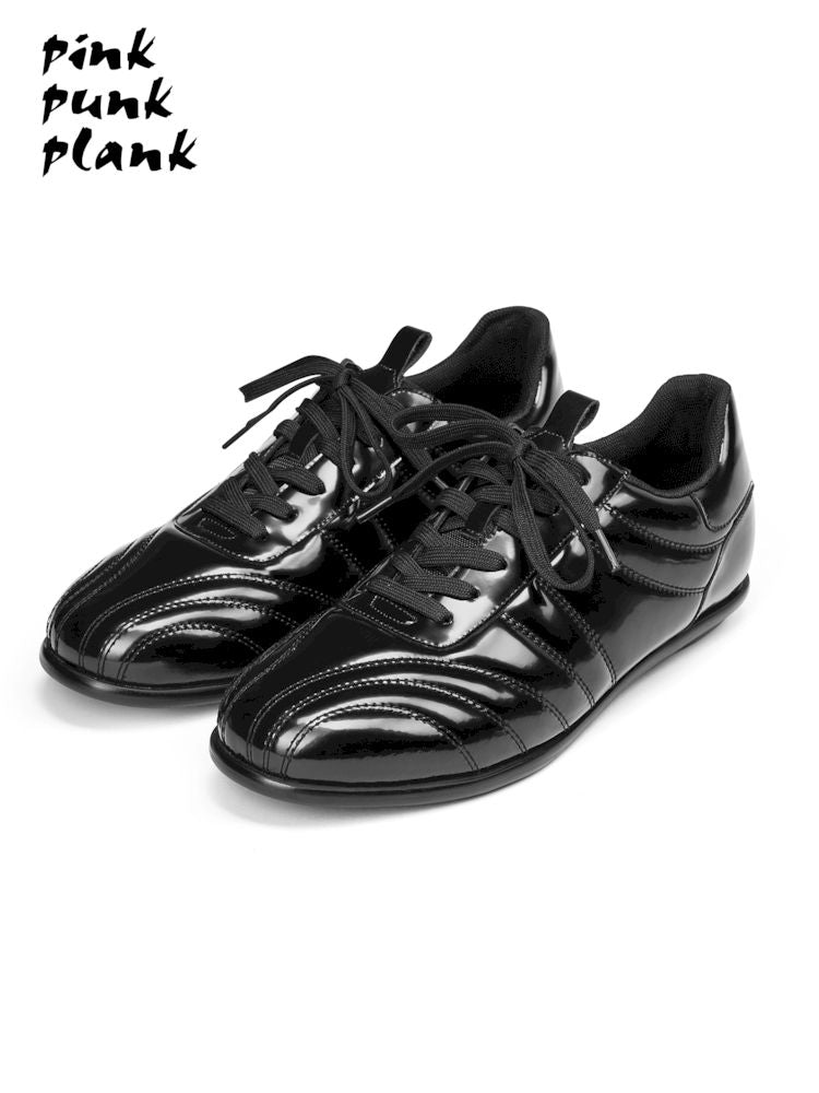 Glossy Black Stand-Up Lace-Up Sneakers