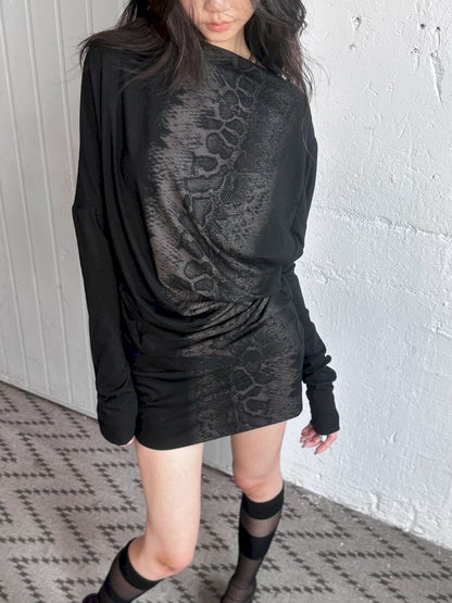 Irregular Snake Print Neck Slim Fit Stretch T-Shirt Dress