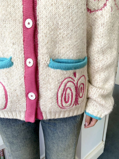 Embroidered Apple Sweater Cardigan