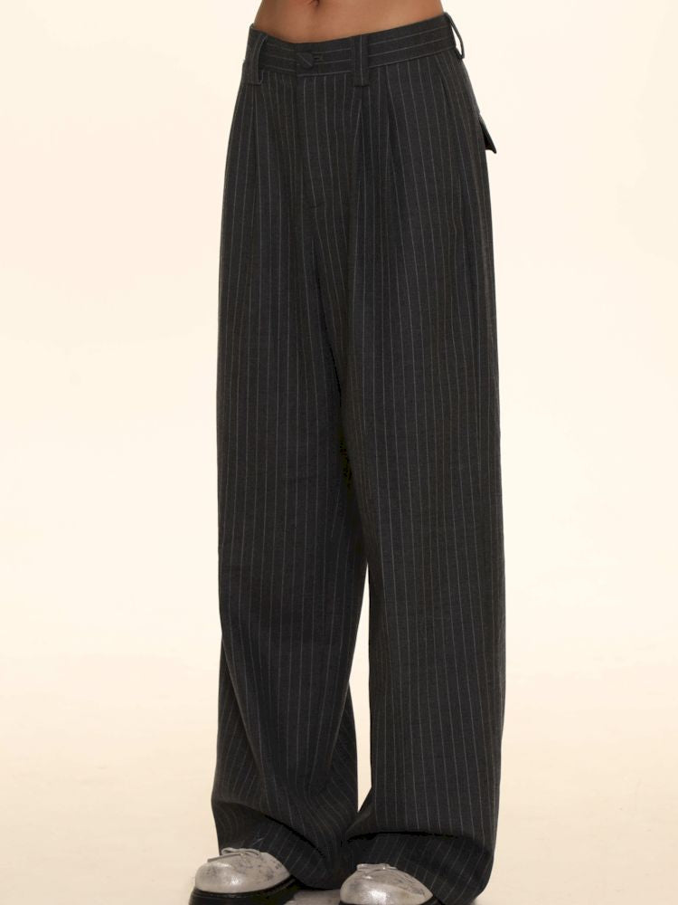 Weave vertical bar straight pants