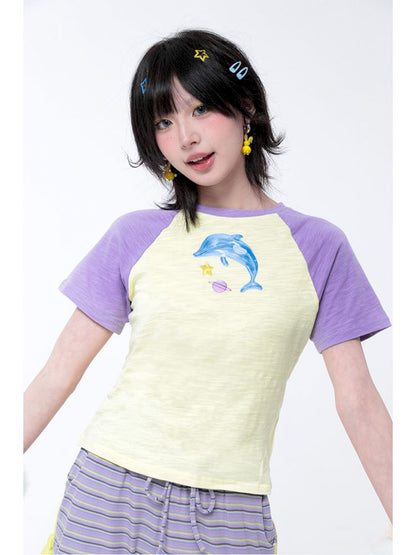 Dopamine Dolphin Plunge Colorblock T-Shirt