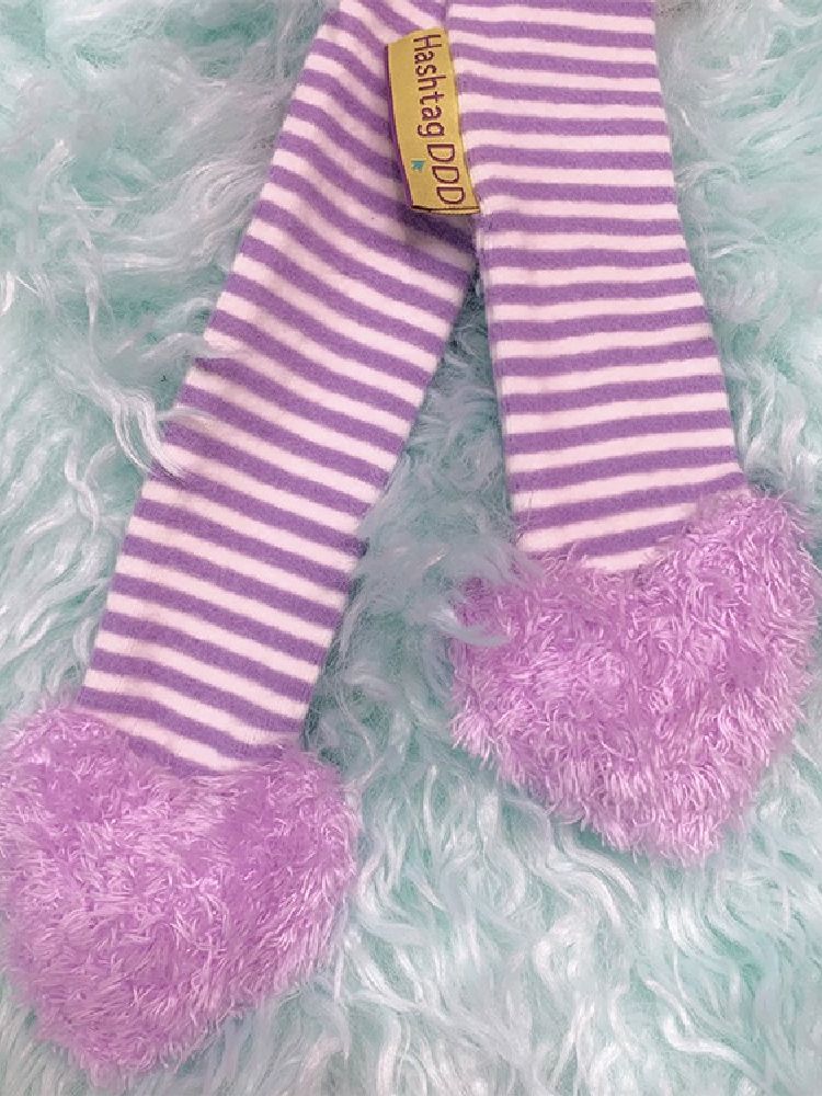 Love Heart Cotton White and Purple Striped Thin Scarf