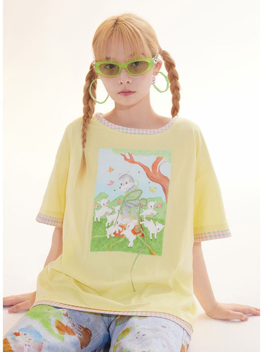 Childish Illustration Applique T-Shirt