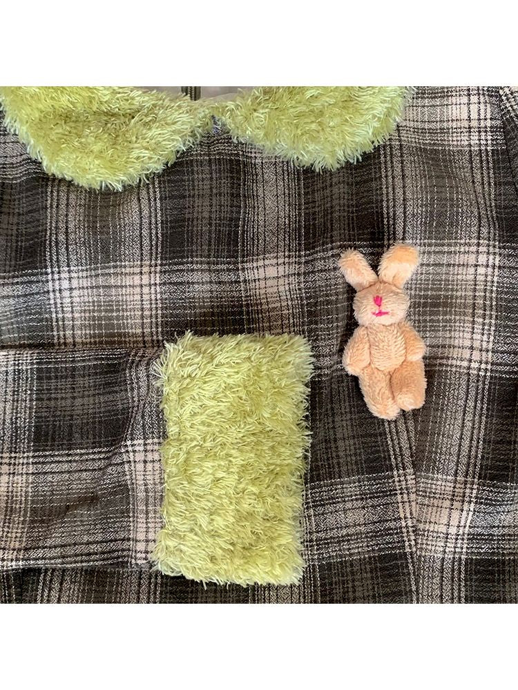 Bunny Doll Green Brown Plaid Petal Dress