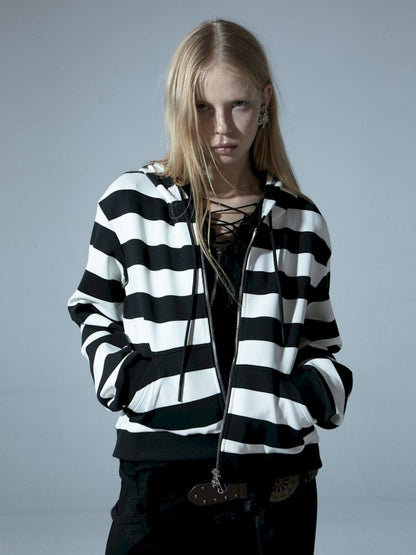 Punk Clashing Stripes Hooded Sweatshirt