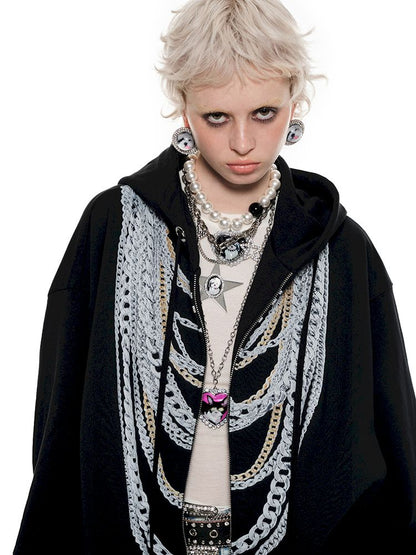 Chain Printed Heavy Sweatshirt Cardigan