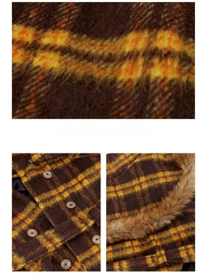 Yellow Plaid Tweed Thick Coat