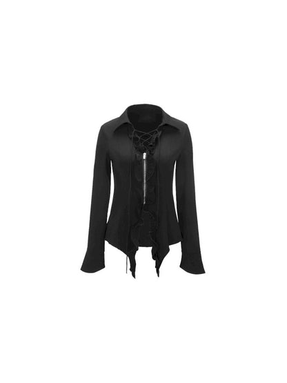 Ruffle Slim Tie Zipper Shirt