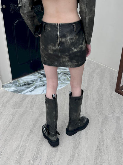 Light punk leather skirt