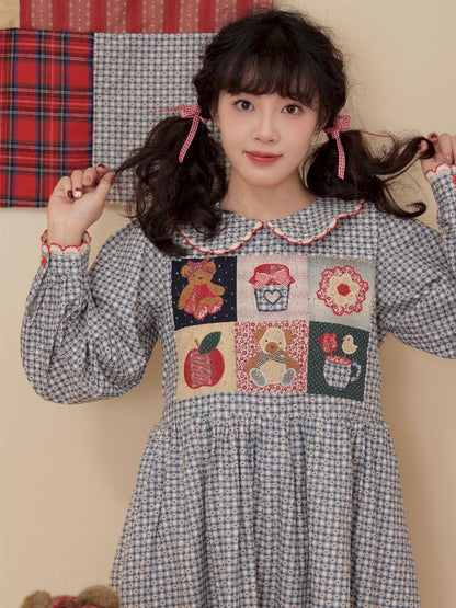 Plaid Printed Doll Neck Dress