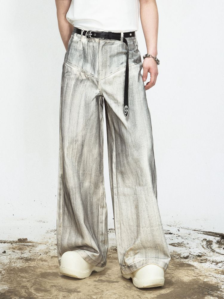 Stained Brushed Colour Straight Wide Leg Jeans