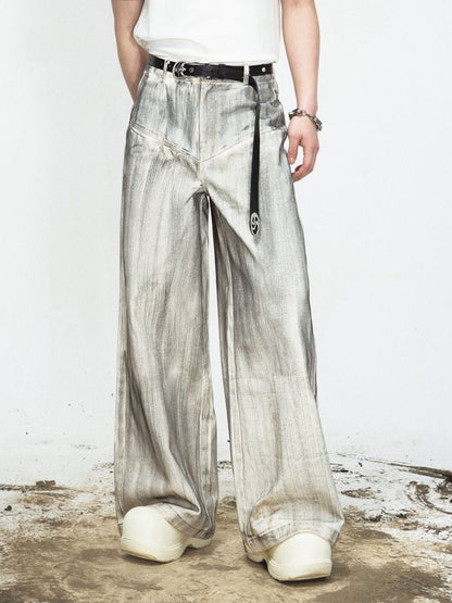 Stained Brushed Colour Straight Wide Leg Jeans