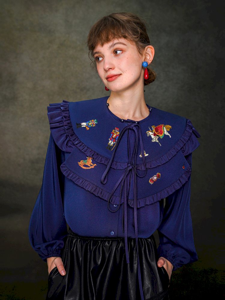 French Vintage Manor Loose Embroidered Shirt