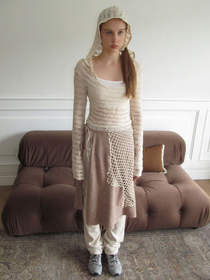 Wandering wind mesh splicing knitted skirt