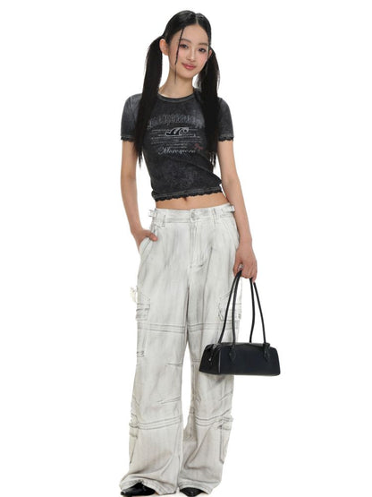 Crafted Pleated Skirt Straight Denim Workwear Pants