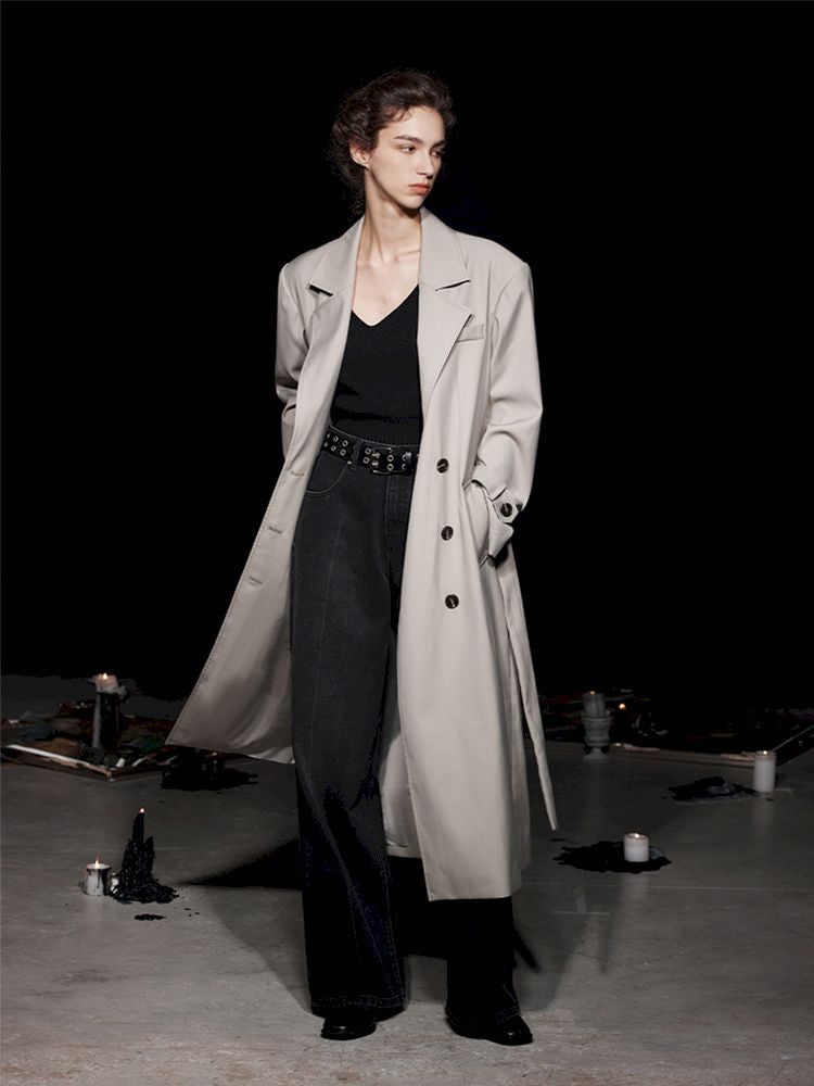 Long double-breasted trench coat