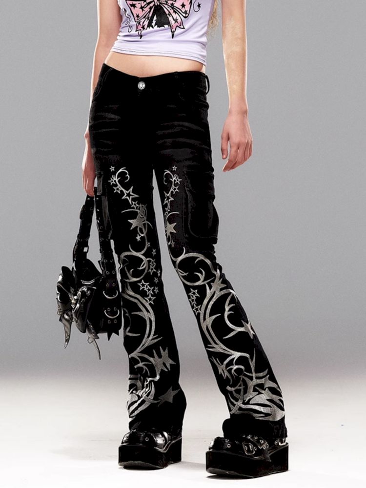 Totem Pentagram Embroidered Jeans