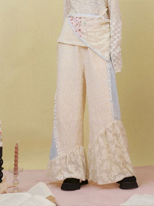 Lace Splicing Wide Leg Flared Pants