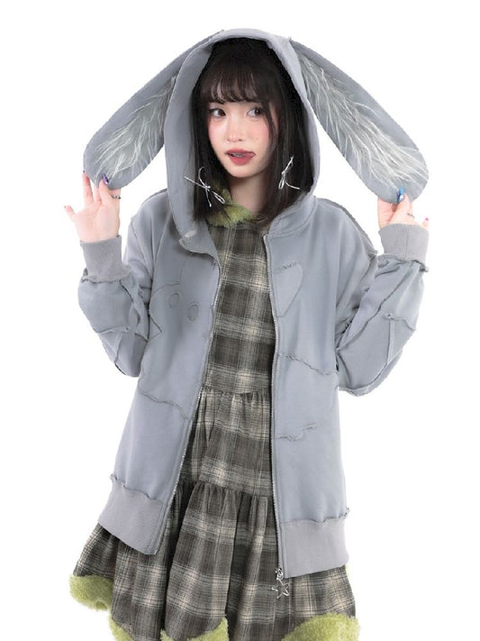 Rabbit Ears Hooded Sweatshirt Cardigan Jacket