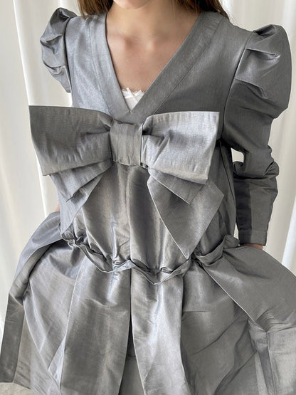 Big Bow Bubble Sleeve Dress