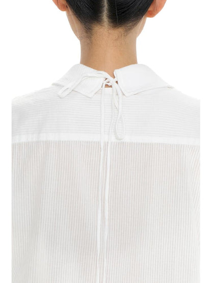 Stripe Embroidery Label Lapel Tie Short Sleeve Shirt