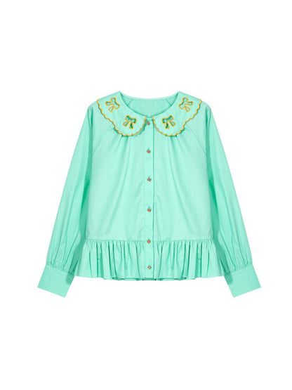 Bow Embroidered Long Sleeve Blouse