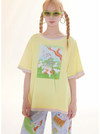 Childish Illustration Applique T-Shirt