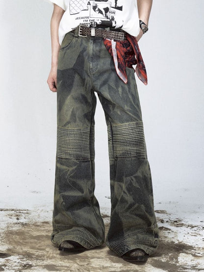 Dirty Dye Frayed Spliced Wide Leg Jeans