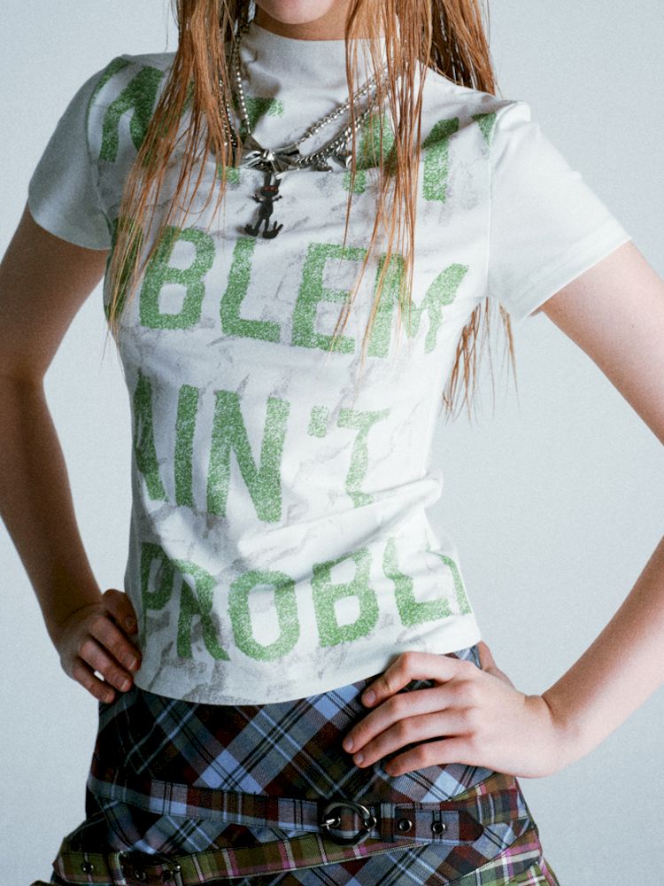 Mottled Green Alphabet All Over Stretch T-Shirt