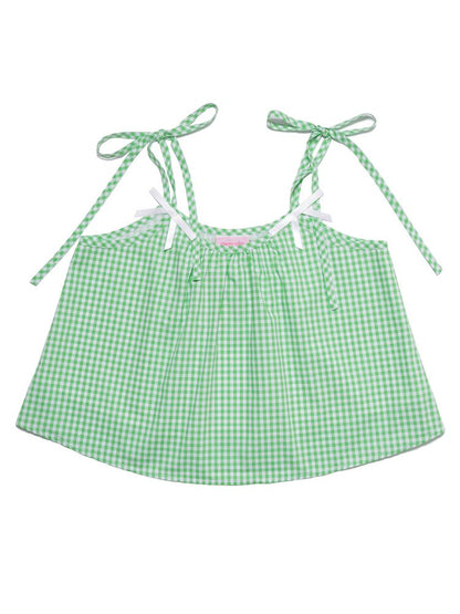 Green Plaid Bow Loose Short Suspenders