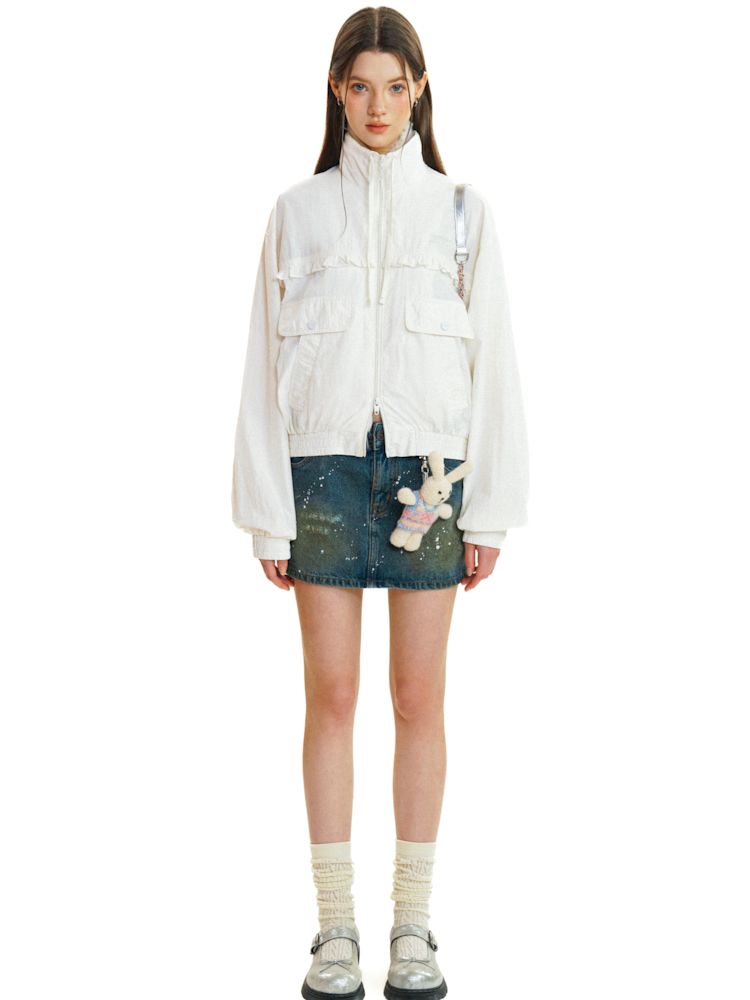 Heavy industry splash ink spray denim short skirt