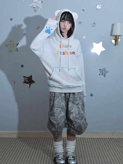 Bear ears hooded long-sleeved sweater