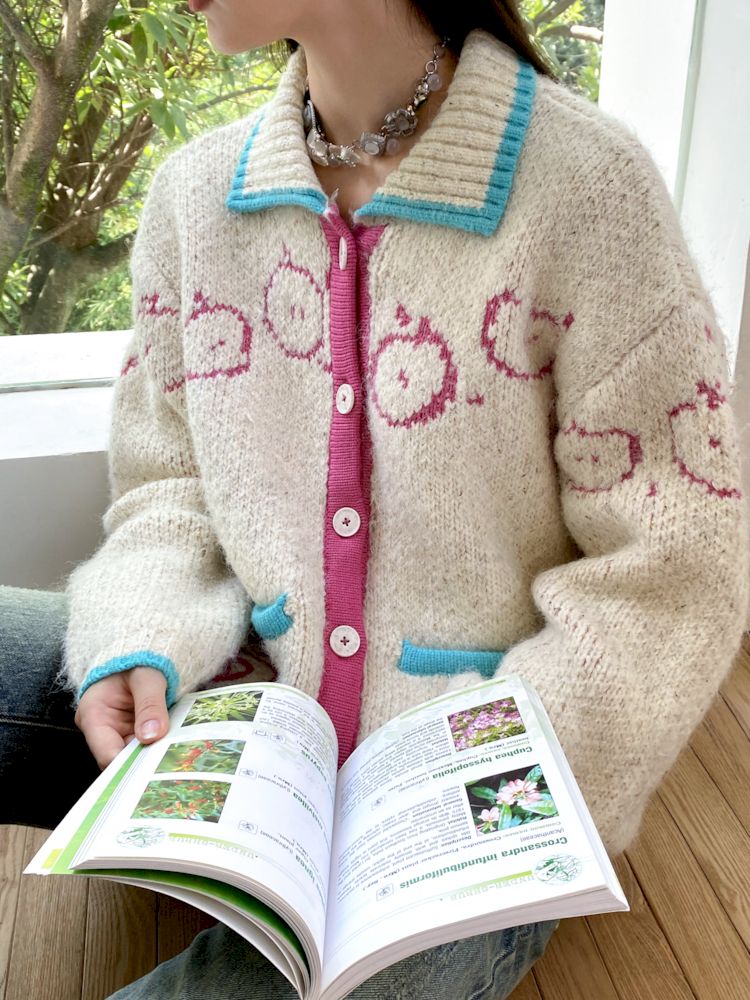 Embroidered Apple Sweater Cardigan