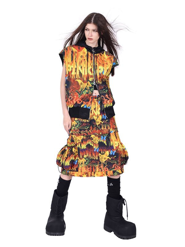 Flaming Cat Rock Punk Genderless Sleeveless Jacket