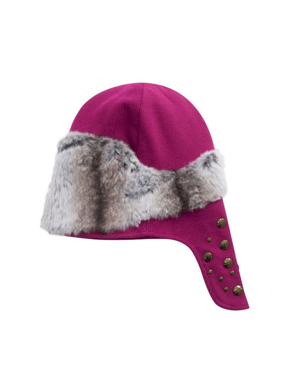 Studded Fur Patchwork Asymmetrical Airplane Hat