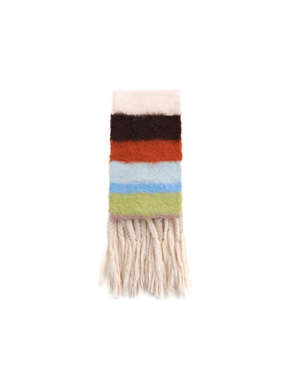 Stripe gloves hand knitted tassel scarf