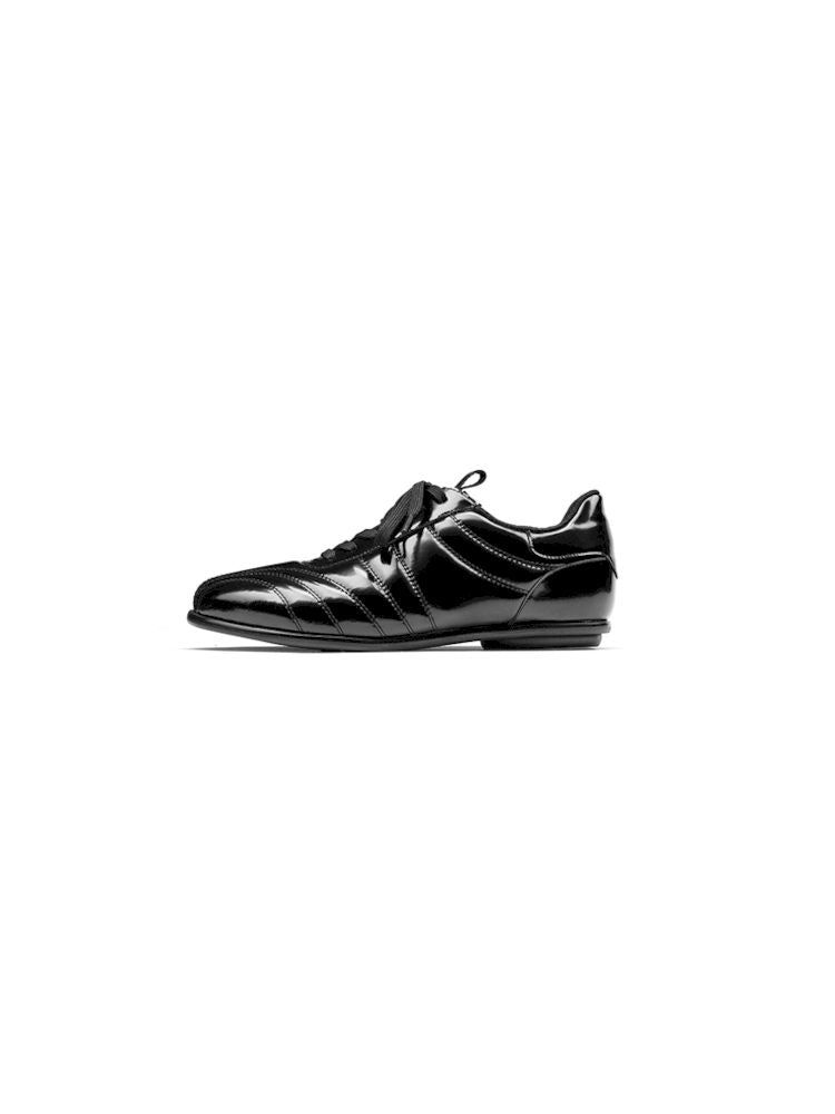 Glossy Black Stand-Up Lace-Up Sneakers