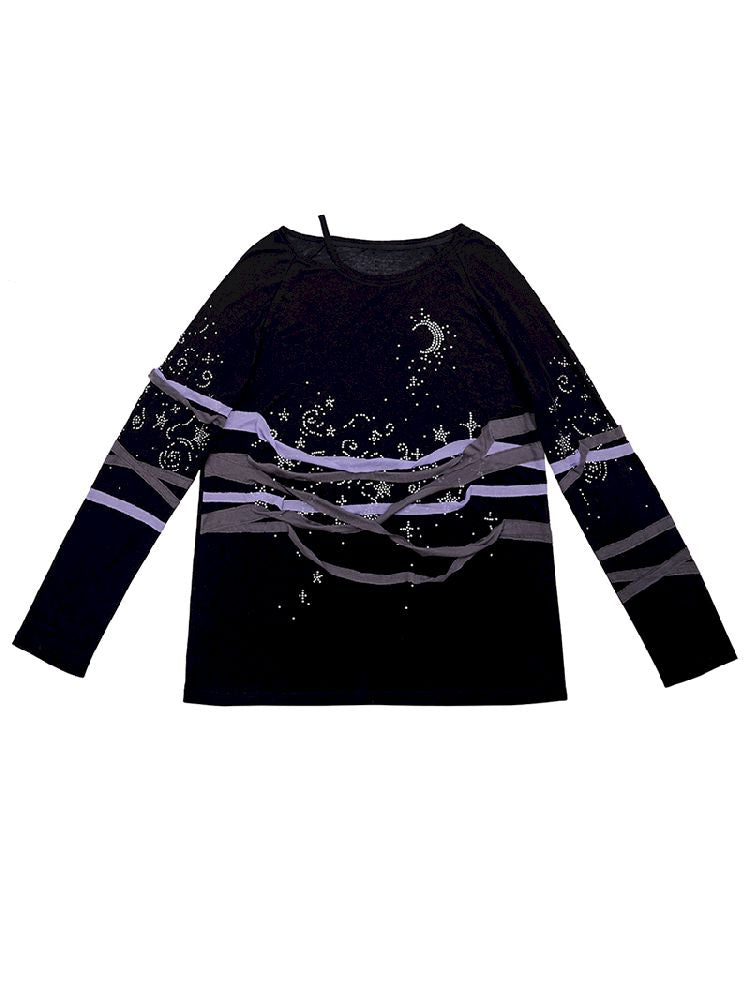 Starry Night Rhinestone Long Sleeve T-Shirt