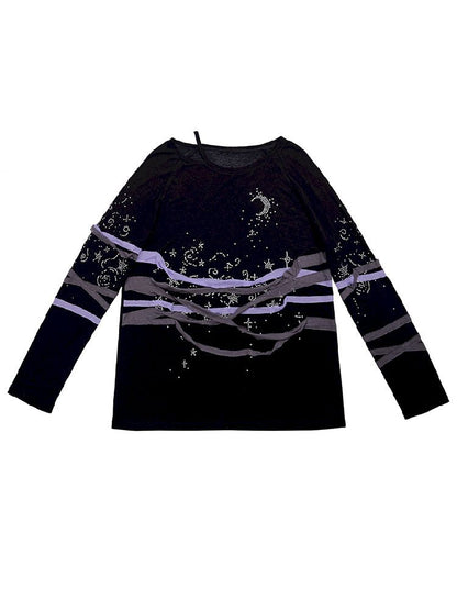 Starry Night Rhinestone Long Sleeve T-Shirt