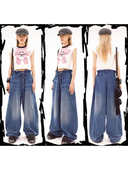 Lace-up wide-leg jeans