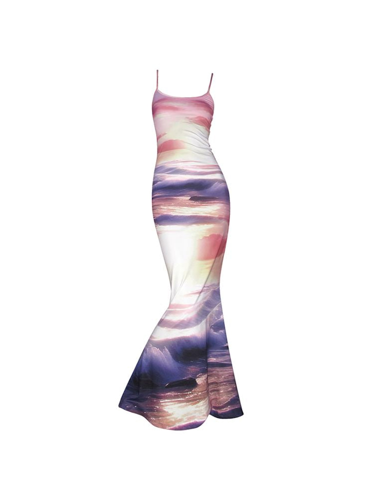 Sunset Beach Fishtail Halter Dress