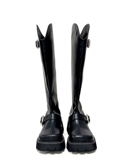 Black Thick Sole Big Head Western Boots