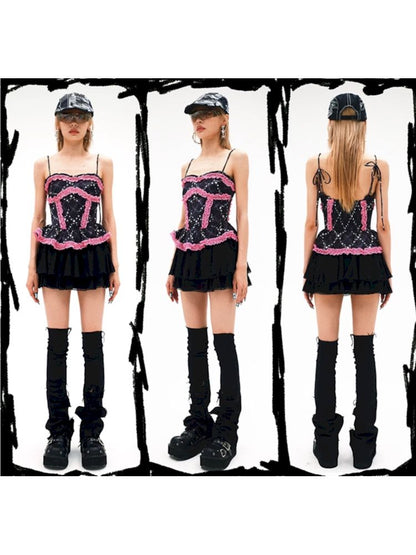 Pentagram Print Fishbone Corset Camisole