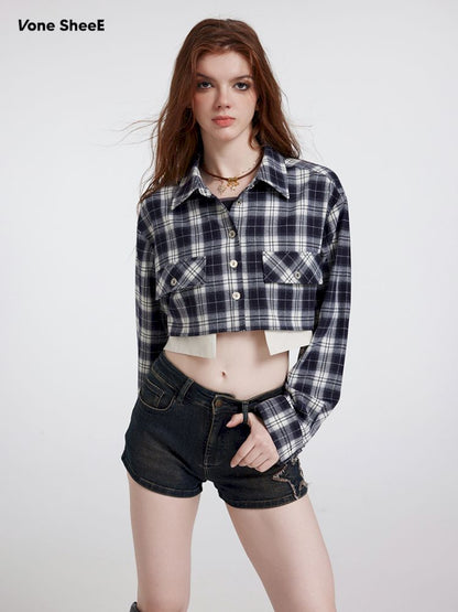 Plaid Top Short Casual Blouse Jacket